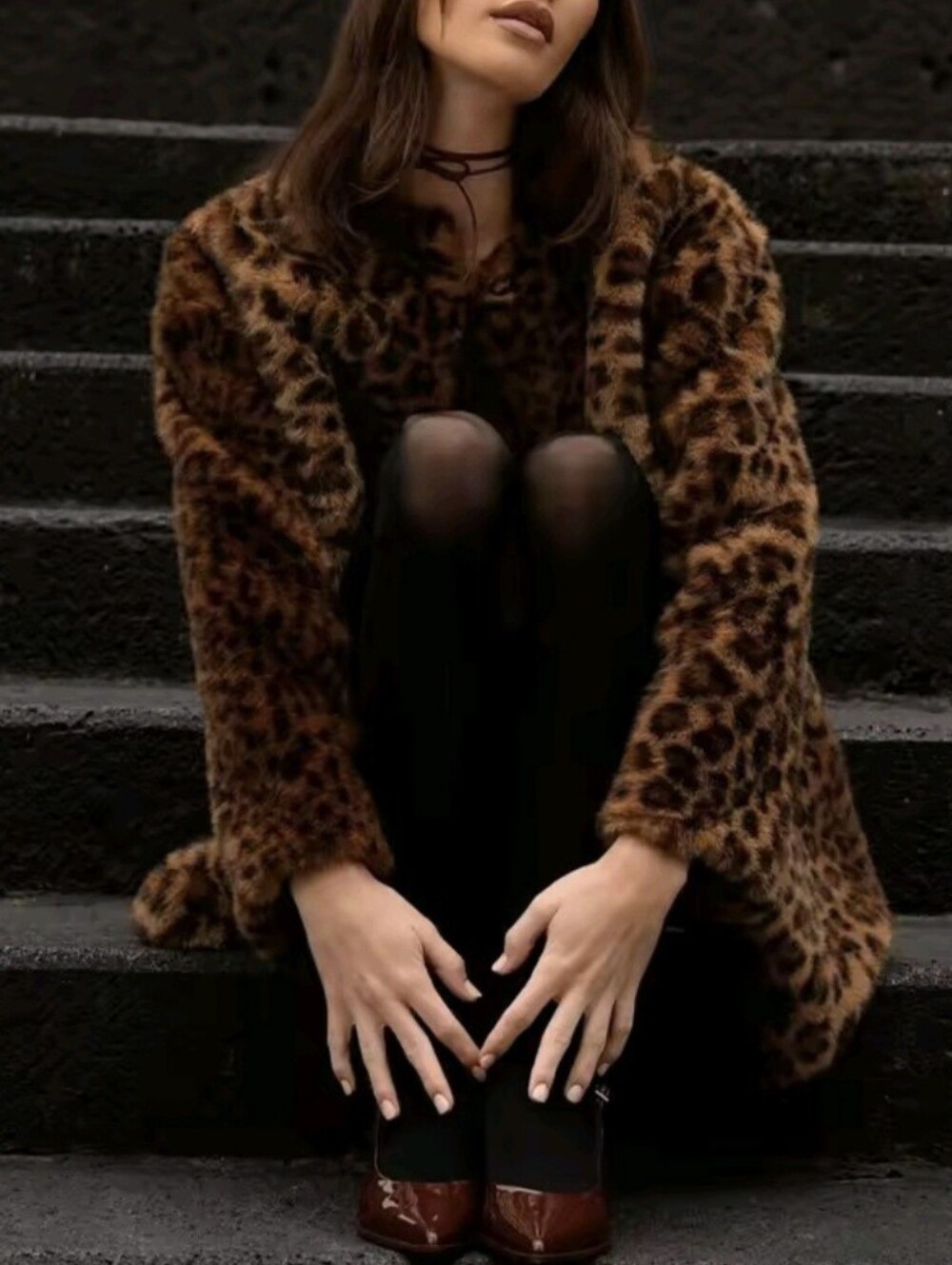 Leopard Print Long Jacket Women Faux Fur Winter Coat Female Outerwears Plush